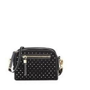 B Brian Atwood Black Barbara Star Perforated Suede Crossbody Bag